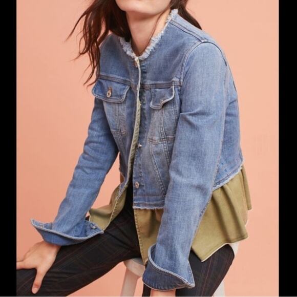 Pilcro & Letterpress Ruffle Denim Jean Jacket Size Small - Picture 1 of 10